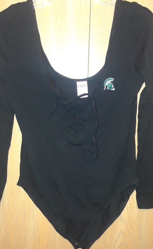 VS PINK MSU Spartan cross tie body suit!